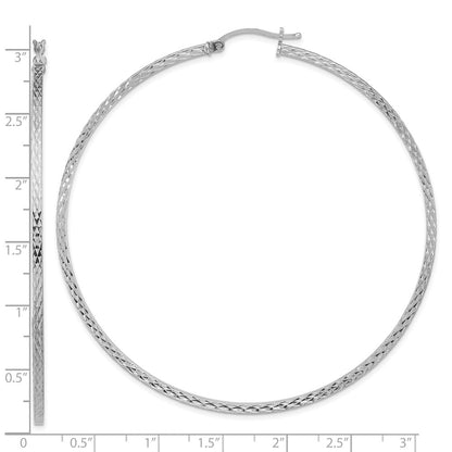 Sterling Silver Rhodium-Plated Diamond-Cut 2X70mm Square Tube Hoop Earrings