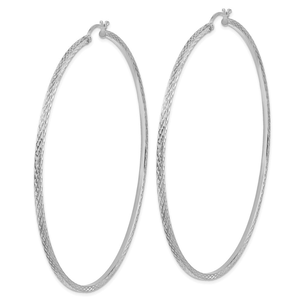 Sterling Silver Rhodium-Plated Diamond-Cut 2X80mm Square Tube Hoop Earrings