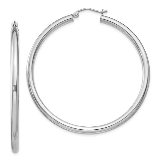 Sterling Silver Rhodium-Plated 3mm Round Hoop Earrings