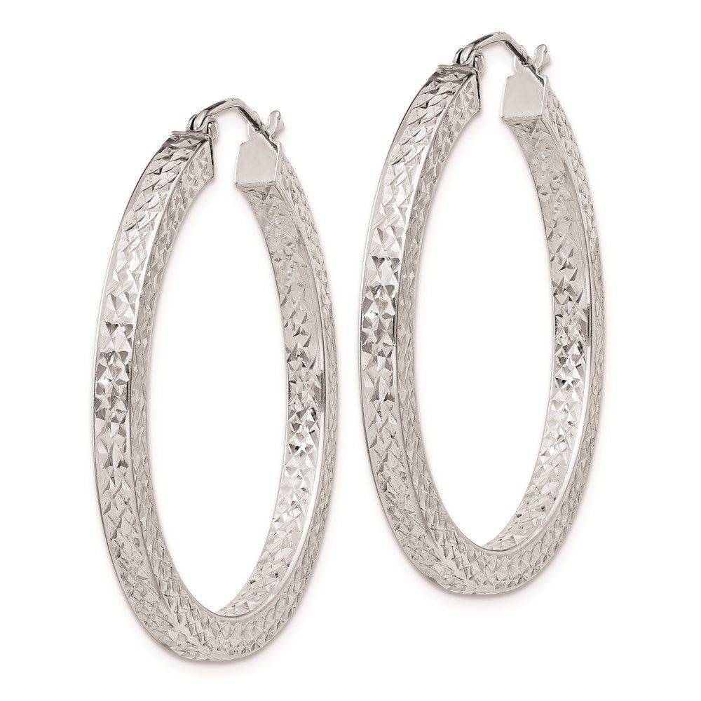 Sterling Silver Rhodium-Plated Diamond-Cut 3X35mm Square Tube Hoop Earrings
