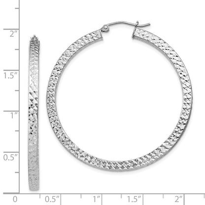 Sterling Silver Rhodium-Plated Diamond-Cut 3X45mm Square Tube Hoop Earrings