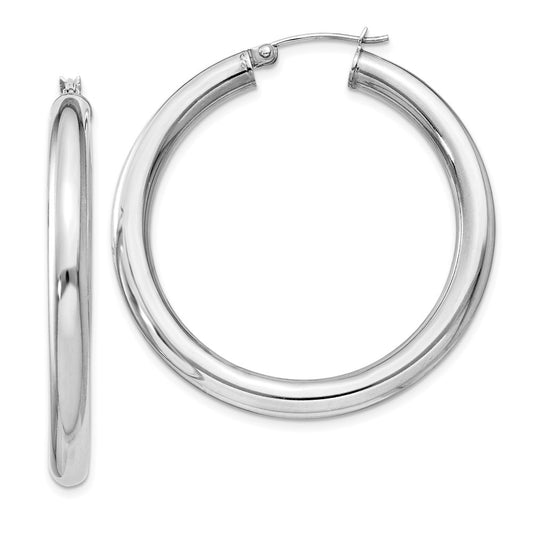 Sterling Silver Rhodium-Plated 4mm Round Hoop Earrings