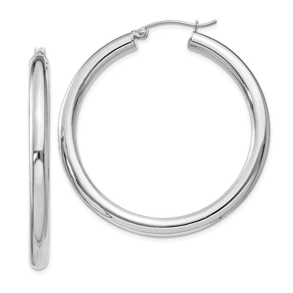 Sterling Silver Rhodium-Plated 4mm Round Hoop Earrings
