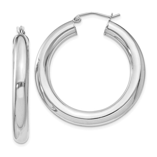 Sterling Silver Rhodium-Plated 5mm Round Hoop Earrings