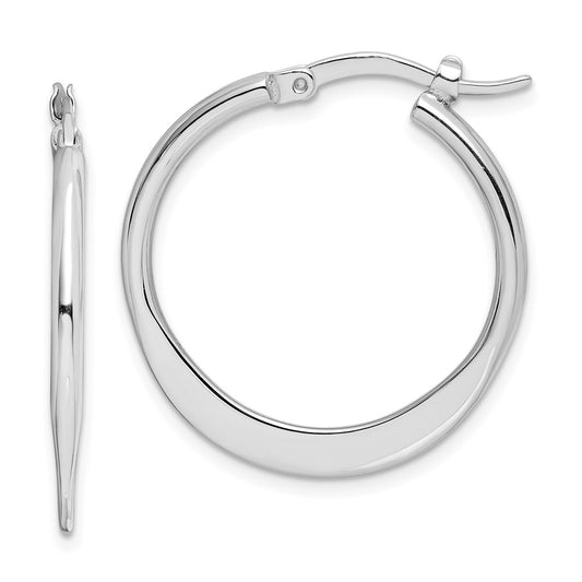 Sterling Silver Rhodium-Plated Polished Tapered Round Hoop Earrings