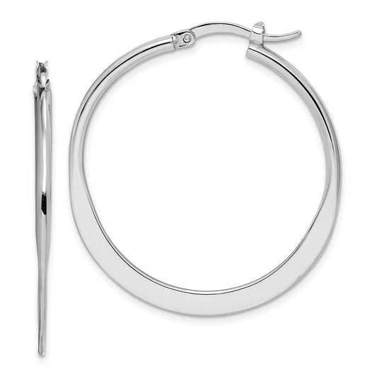 Sterling Silver Rhodium-Plated Polished Tapered Round Hoop Earrings