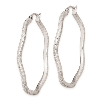 Sterling Silver Rhodium-Plated Wavy D/C 1.75mm Round Hoop Earrings