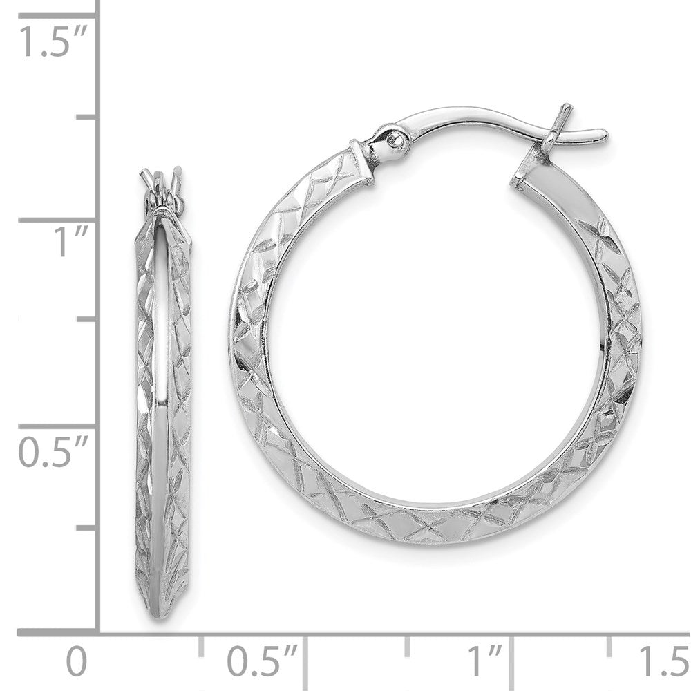 Sterling Silver Rh-Plated D/C Knife Edge 3mm Round Hoop Earrings
