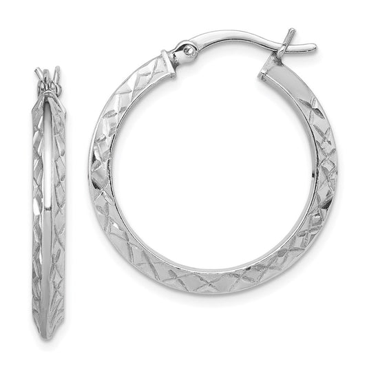 Sterling Silver Rh-Plated D/C Knife Edge 3mm Round Hoop Earrings