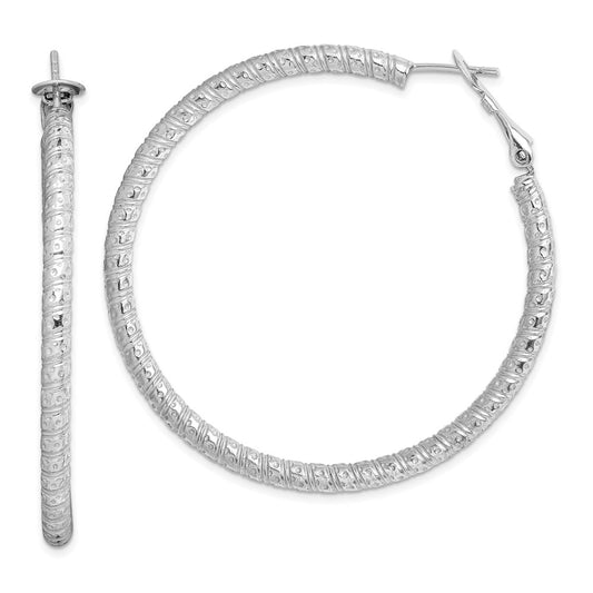 Sterling Silver Rhod-Plated 3.25X50mm Omega Back Hoop Earrings