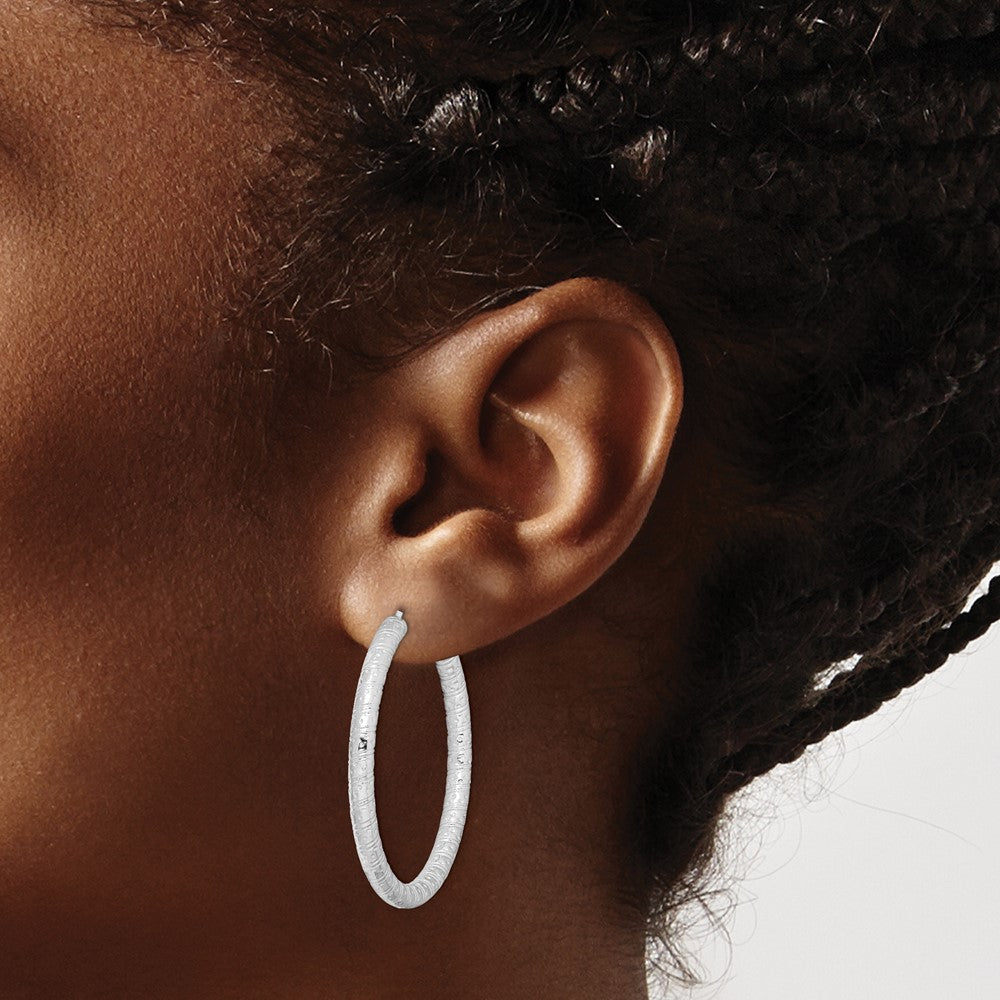 Sterling Silver Rhod-Plated 3.25X40mm Omega Back Hoop Earrings