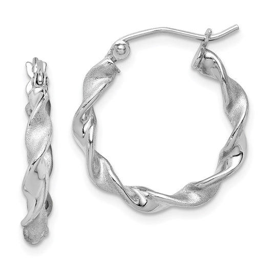 Sterling Silver Rhodium-Plated Polish And Satin 2.5mm Twist Hoop Earrings
