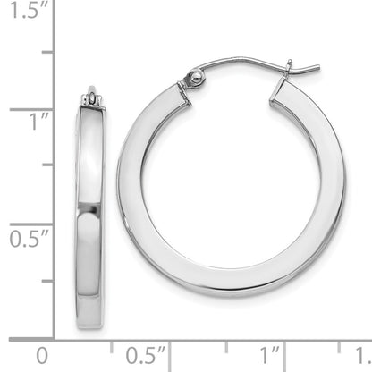 Sterling Silver Rhodium-Plated 3X25mm Square Tube Hoop Earrings