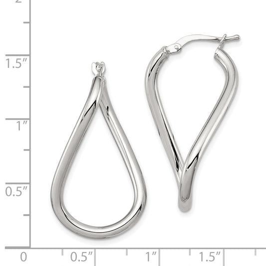 Sterling Silver Rhodium-Plated Polished Twisted Oval Hoop Earrings