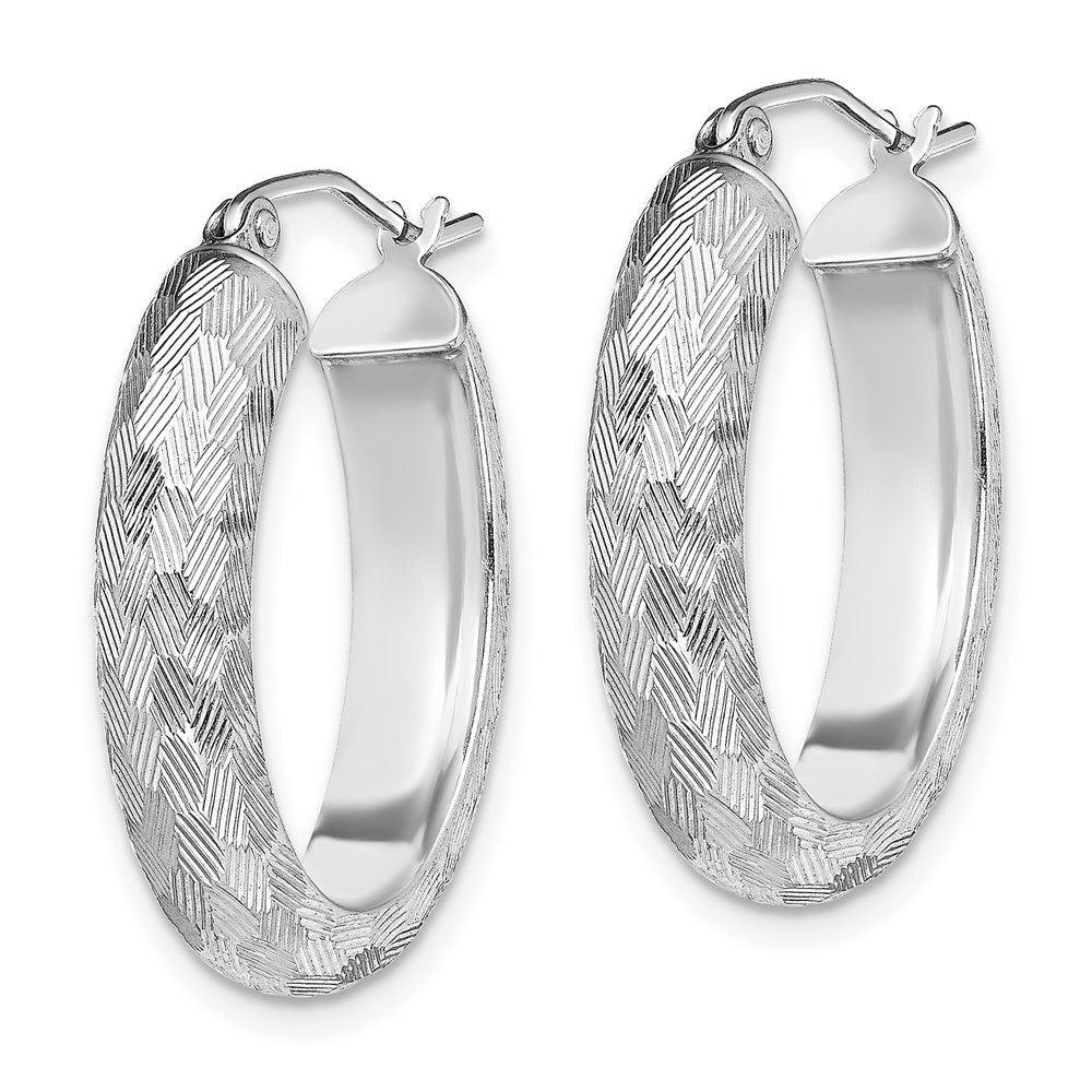 Sterling Silver Rhodium-Plated Diamond-Cut 5mm Oval Hoop Earrings
