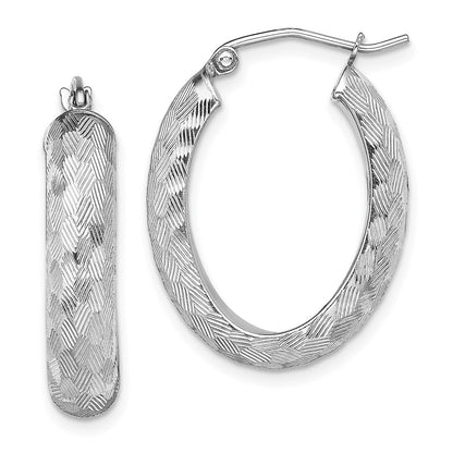 Sterling Silver Rhodium-Plated Diamond-Cut 5mm Oval Hoop Earrings