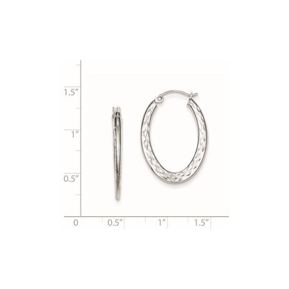 Sterling Silver Rhodium-Plated Diamond-Cut Oval Hoop Earrings