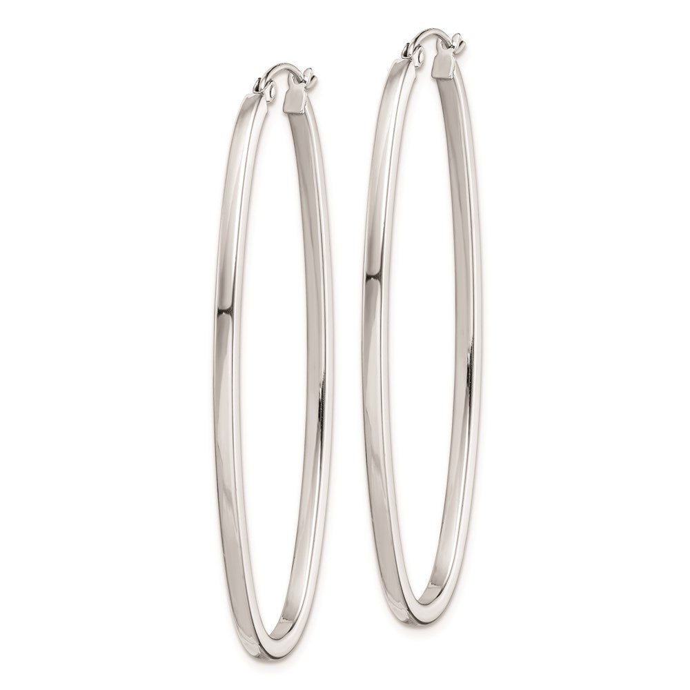 Sterling Silver Rhodium-Plated 2mm Square Tube Oval Hoop Earrings