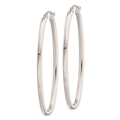 Sterling Silver Rhodium-Plated 2mm Square Tube Oval Hoop Earrings