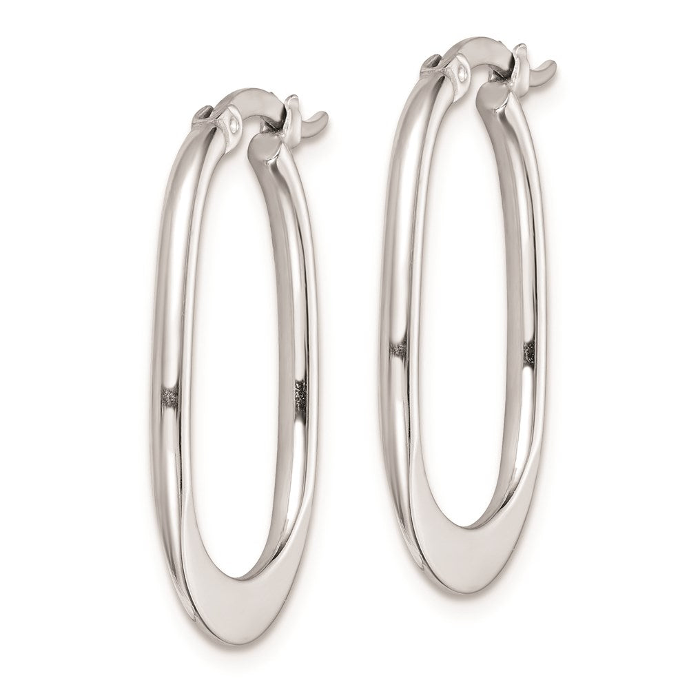 Sterling Silver Rhodium-Plated Polished Squared Oval Hoop Earrings