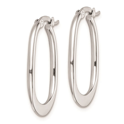 Sterling Silver Rhodium-Plated Polished Squared Oval Hoop Earrings