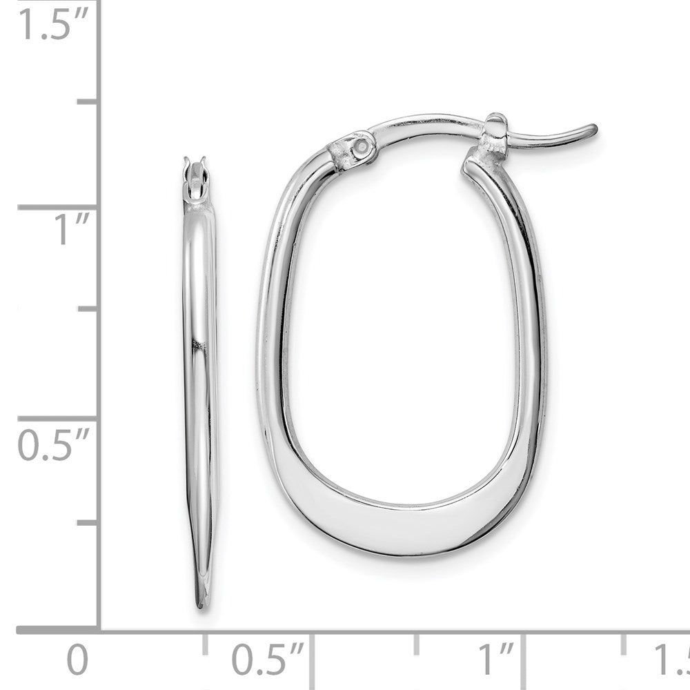 Sterling Silver Rhodium-Plated Polished Squared Oval Hoop Earrings