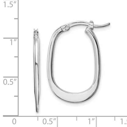 Sterling Silver Rhodium-Plated Polished Squared Oval Hoop Earrings