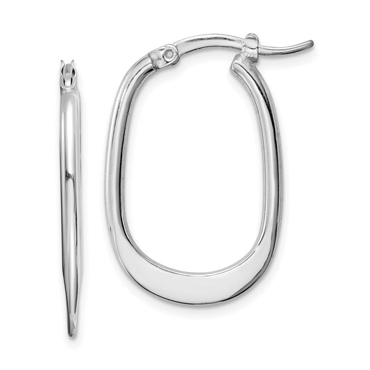 Sterling Silver Rhodium-Plated Polished Squared Oval Hoop Earrings