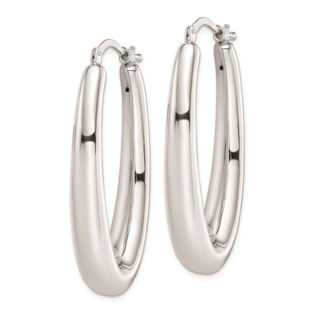 Sterling Silver Rhodium-Plated Polished Hollow Oval Hoop Earrings