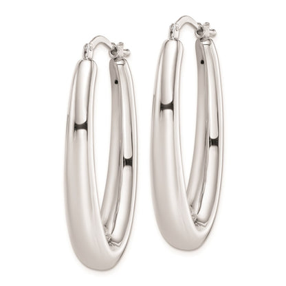 Sterling Silver Rhodium-Plated Polished Hollow Oval Hoop Earrings