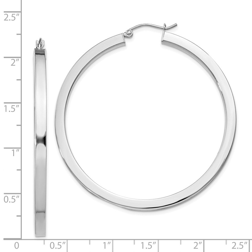 Sterling Silver Rhodium-Plated 3X50mm Square Tube Hoop Earrings