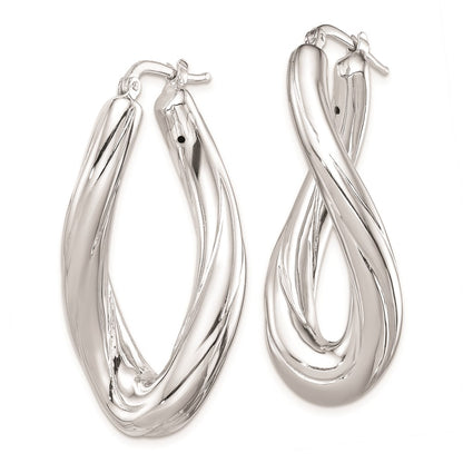 Sterling Silver Rhodium-Plated Polished Twisted Oval Hoop Earrings