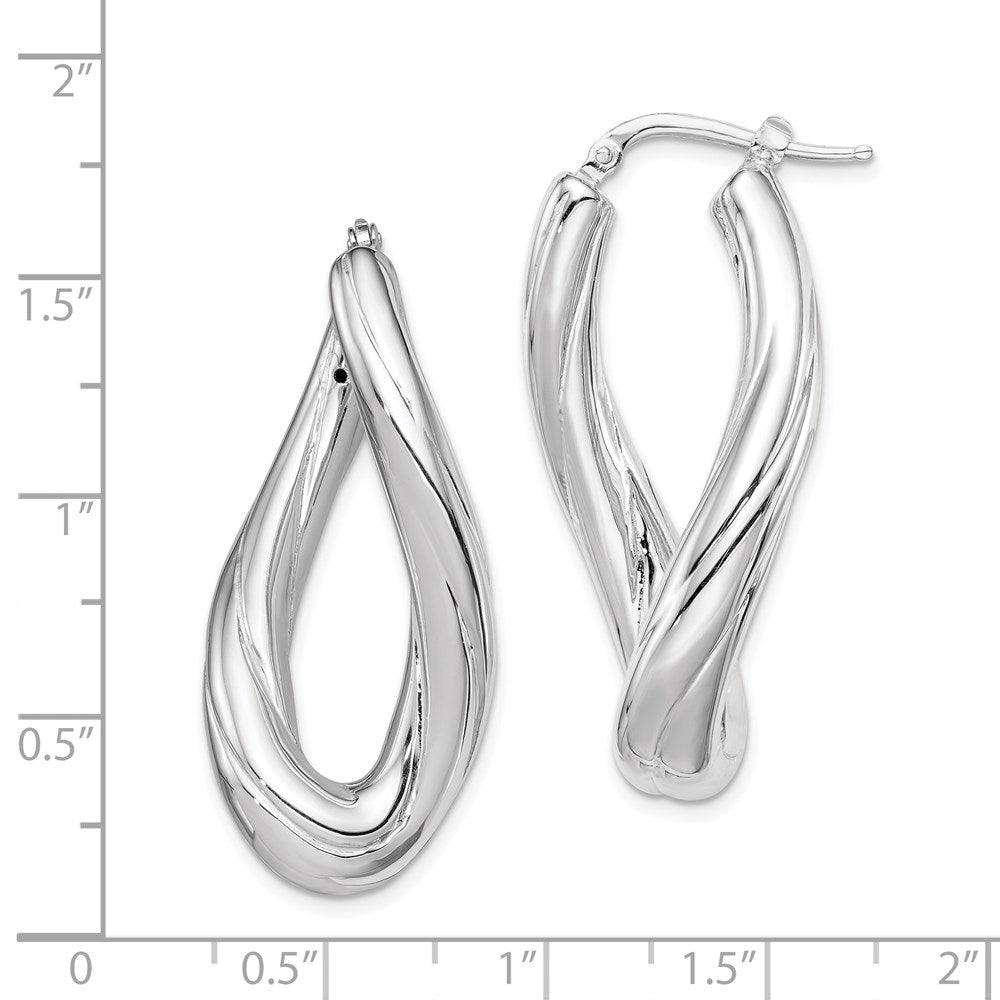 Sterling Silver Rhodium-Plated Polished Twisted Oval Hoop Earrings
