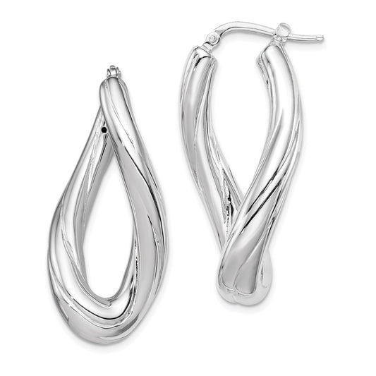 Sterling Silver Rhodium-Plated Polished Twisted Oval Hoop Earrings