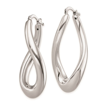 Sterling Silver Rh-Plated Polished Twisted Hollow Oval Hoop Earrings