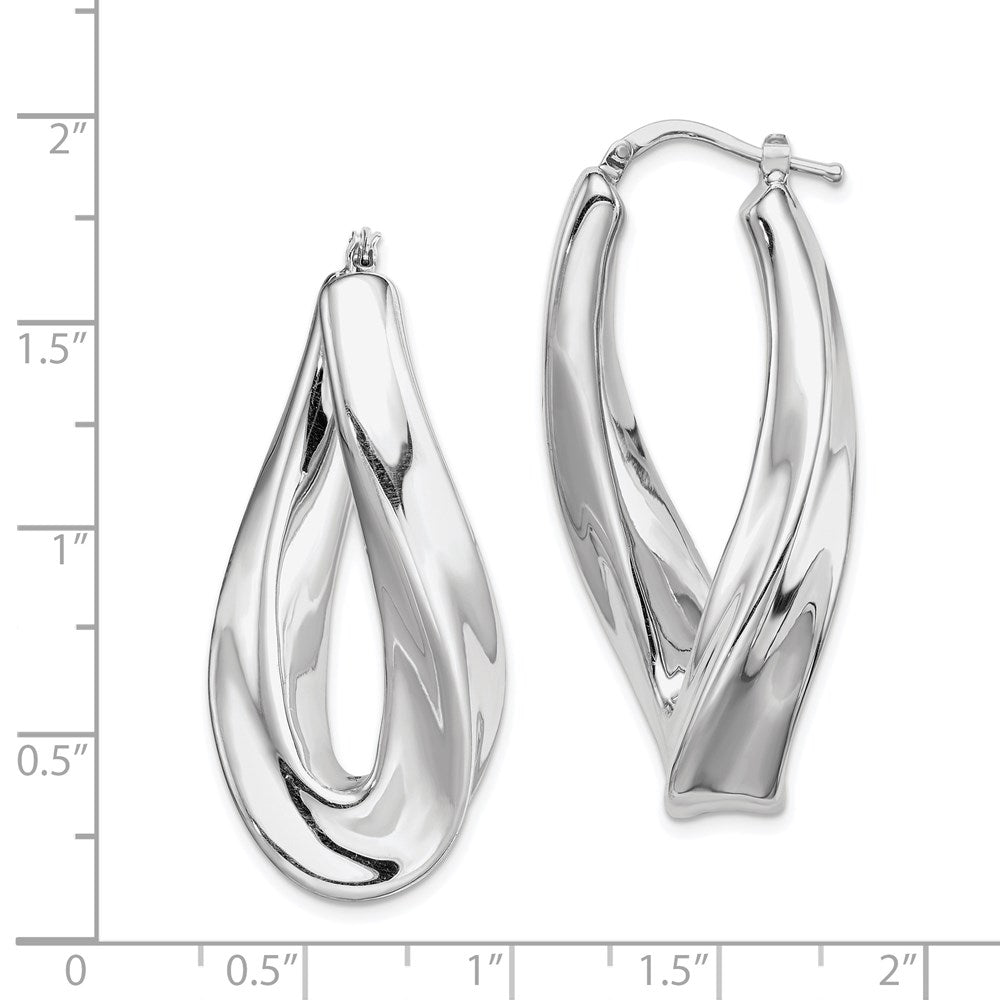 Sterling Silver Rh-Plated Polished Twisted Hollow Oval Hoop Earrings