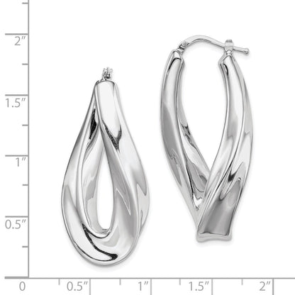 Sterling Silver Rh-Plated Polished Twisted Hollow Oval Hoop Earrings