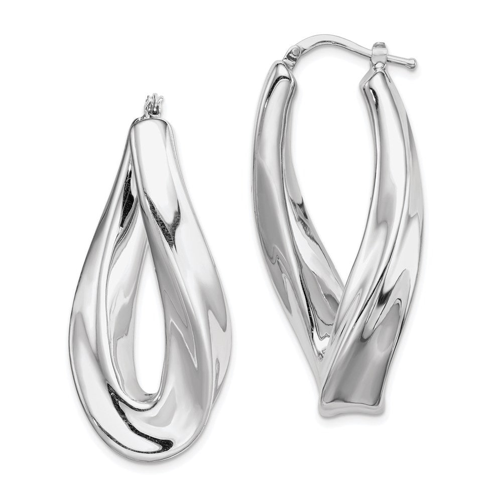 Sterling Silver Rh-Plated Polished Twisted Hollow Oval Hoop Earrings