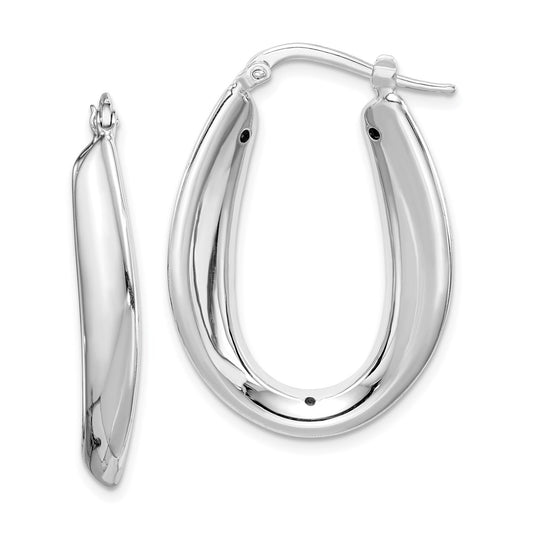 Sterling Silver Rhod-Plated Polished Hollow 6mm Oval Hoop Earrings