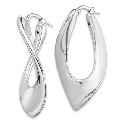 Sterling Silver Rh-Plated Polished Hollow Twisted Oval Hoop Earrings