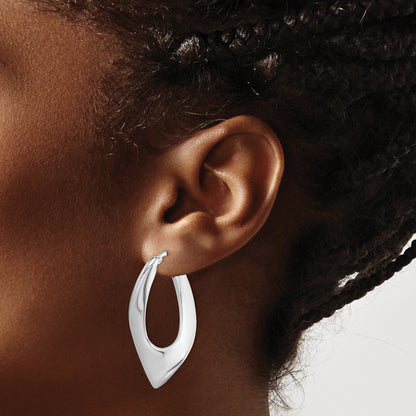 Sterling Silver Rh-Plated Polished Hollow Twisted Oval Hoop Earrings