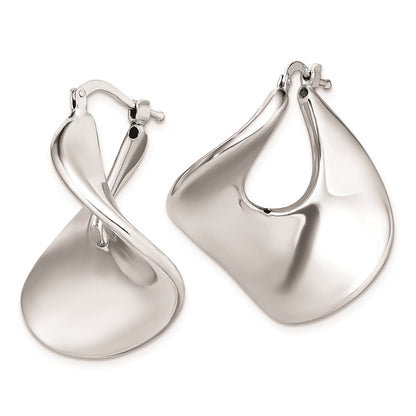 Sterling Silver Rhodium-Plated Wide Twisted Hollow Hoop Earrings