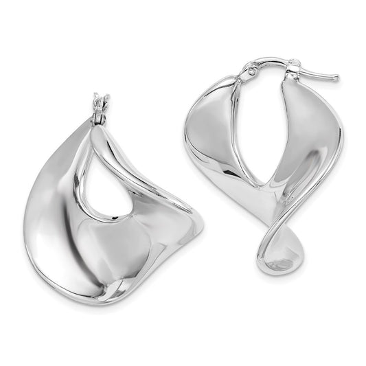 Sterling Silver Rhodium-Plated Wide Twisted Hollow Hoop Earrings