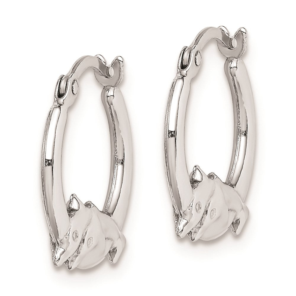 Sterling Silver Rhodium-Plated Polished Dolphin Round Hoop Earrings