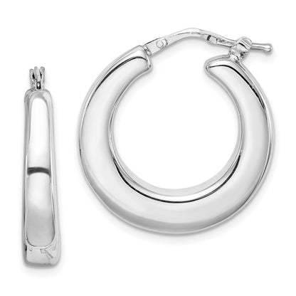 Sterling Silver Rh-Plated Polished Tapered Hollow Round Hoop Earrings