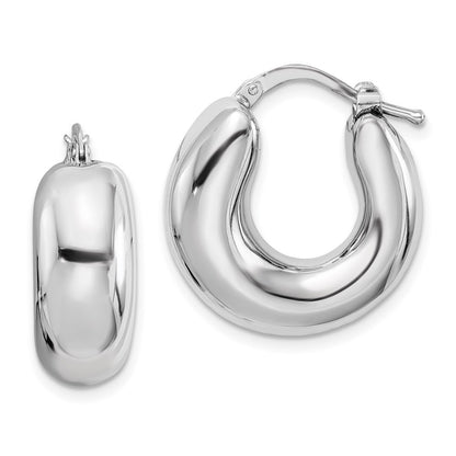 Sterling Silver Rh-Plated Polished Tapered Hollow Round Hoop Earrings