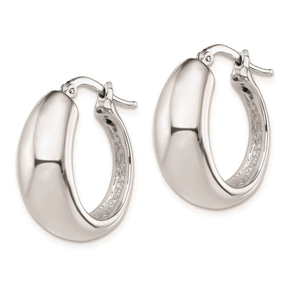 Sterling Silver Rh-Plated Polished Tapered Hollow Round Hoop Earrings