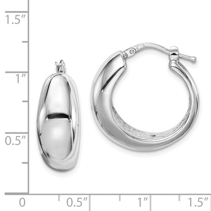 Sterling Silver Rh-Plated Polished Tapered Hollow Round Hoop Earrings
