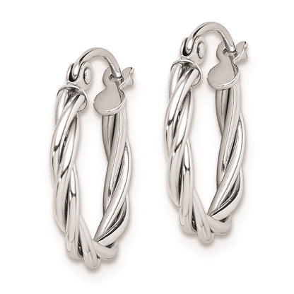 Sterling Silver Rhodium Plated 2mm Twisted Hoop Earrings