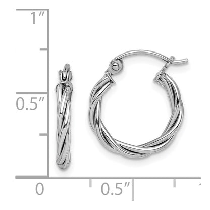 Sterling Silver Rhodium Plated 2mm Twisted Hoop Earrings
